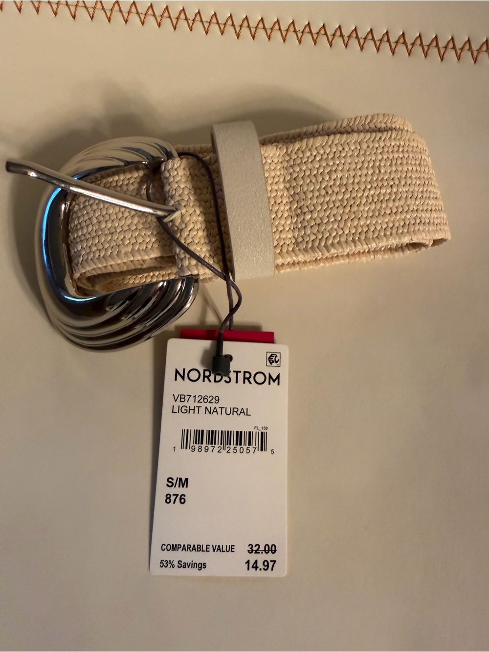 Nordstrom Light Natural Woven Belt with Polished Silver Buckle